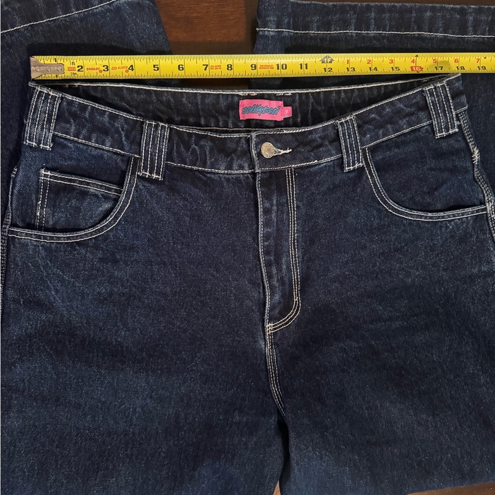 Edikted Dark Blue Wide Leg Flare Jeans - Picture 9 of 13